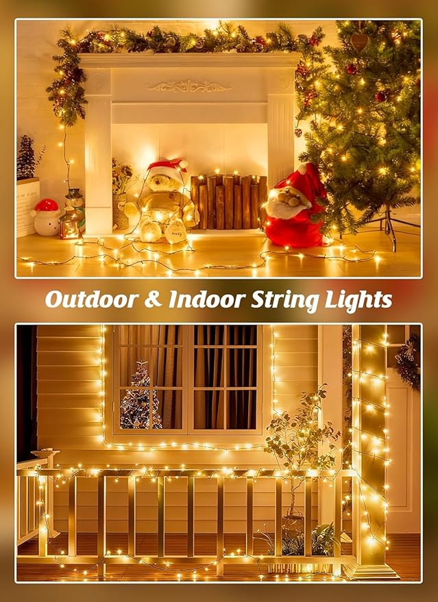 Brightown Solar String Lights Outdoor, 4 Pack Total 160FT 400 LED Solar Powered Lights Waterproof with 8 Modes, Auto On/Off, Patio Lights for Outside Tree Garden Balcony Party Decor (Warm White)