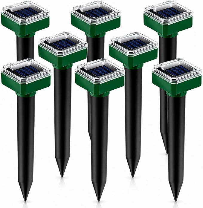 2026 8Pack Mole Repellent Solar Powered Sonic Gopher Repellent Stakes for Lawns,IP65 Waterproof Ultrasonic Mole Repellent for Lawns,Sonic Chipmunk Snake Armadillo Vole Deterrent for Lawns