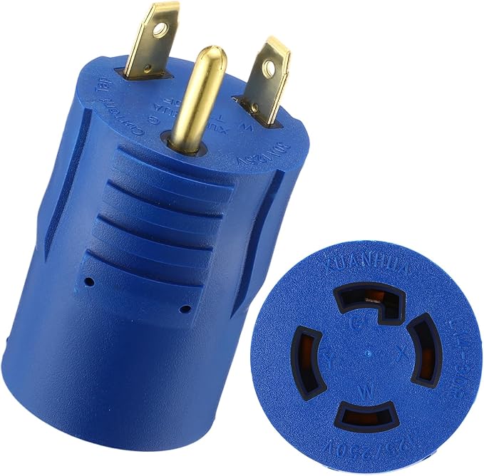 Kanayu NEMA TT-30P to L14-30R Generator Transfer Switch Adapter, 30 Amp 3 Prong to 4 Prong Lock RV Generator Plug Adapter to House Inlet Box(Blue)