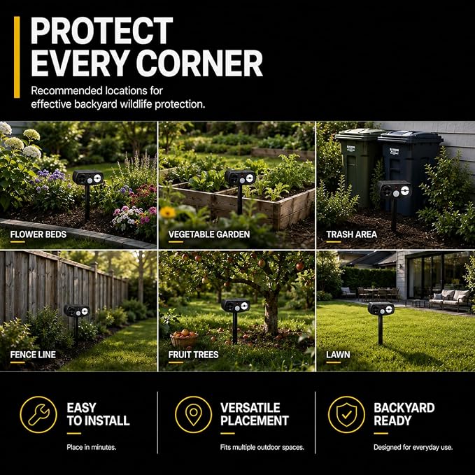 LBingbrother Solar Ultrasonic Animal Repellent Devices with Motion Detection Waterproof, Cat Repellent Outdoor Squirrel Rabbit Bird Dog Raccoon Deterrents Animal Repeller for Yard Garden Farm-Black