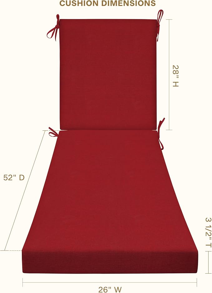 Honeycomb Outdoor Chaise Lounge Cushion for Patio Furniture, Water & Fade Resistant, Removable Cover, 26 x 80, Heritage Textured Solid Imperial Red