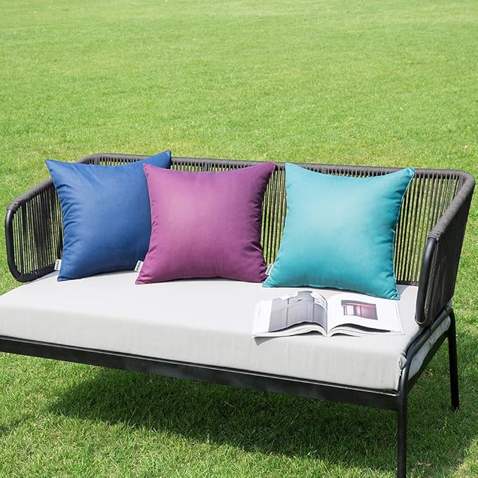 MIULEE Pack of 2 Decorative Outdoor Waterproof Pillow Covers Square Garden Cushion Sham Throw Pillowcase Shell for Spring Patio Tent Couch 16x16 Inch Navy Blue