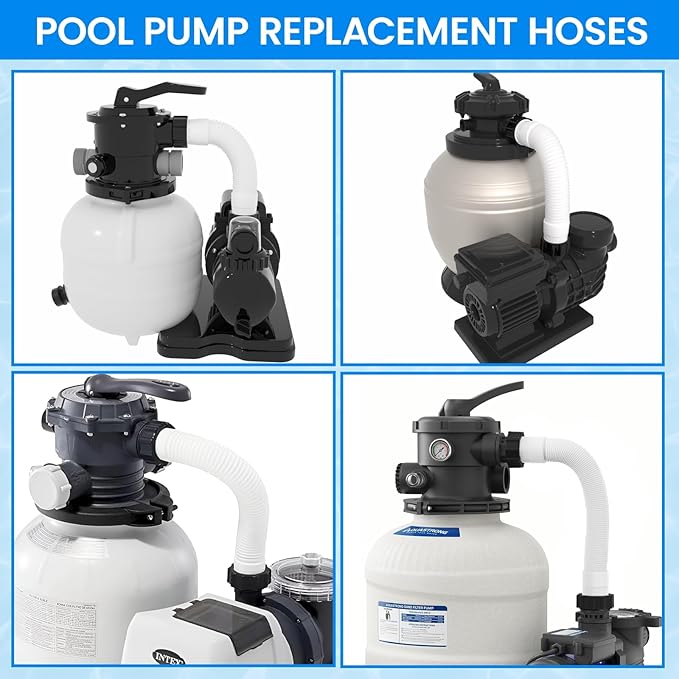 1.5" x 20" Pool Hose Replacement, Pack of 2 - Compatible with Above Ground Pools Filter Pump Hoses, Sand Filters, Saltwater Systems (1,500-2,500 GPH), White