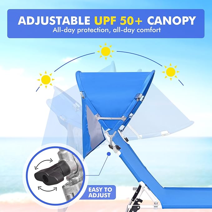 Oversized Extra Wide Tanning Chair with Sun Canopy Face Hole Padded Adjustable Washable, Heavy Duty Layout Folding Lounge Chair for Outside Beach Reading Sunbathing, UPF 50+, XL, Plus Size, 330 LBS