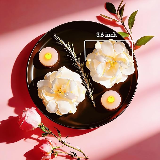 24 Pack Flameless Floating Candles and Floating Artificial Flower Led Battery Operated Waterproof Tea Lights for Vases Centerpieces at Wedding, Party, Pool Decor Champagne