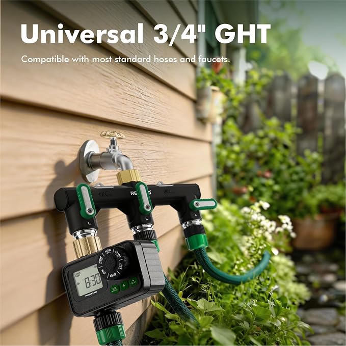 Restmo 3 Way Garden Hose Splitter Heavy Duty 100% Metal Body, Full Flow Design with Oversized Ball Valve, Outdoor Faucet Spigot Adapter with Extended Levers, 3/4" GHT Thread - Green