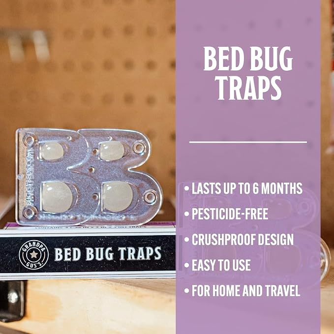 Grandpa Gus's Bed Bug Trap - Glue Traps for Mattress, Home and Travel - Early Detection, Patented Crush-Proof Design, Non-Toxic, Lasts Up to 6 Months, Pack of 12