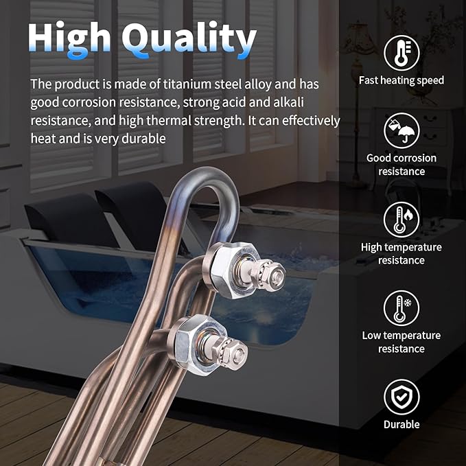 5.5kw Titanium Hot Tub Heater Element for Balboa Spa Heater Element，Flo-Thru Universal Hot Tub Heater Replacement Element（10 in）