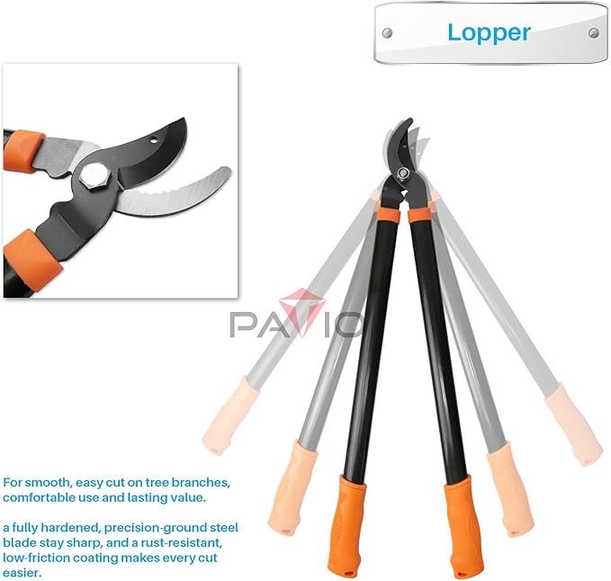 Patio Loppers Garden Tools, 3 Piece Kit with Hand Lopper, Hedge Shear and Bypass Pruner; Tree Trimmer Pruning Shears Branch Cutter Heavy-duty Clippers Shrub Care Set for Yard Lawn Gardening Gift