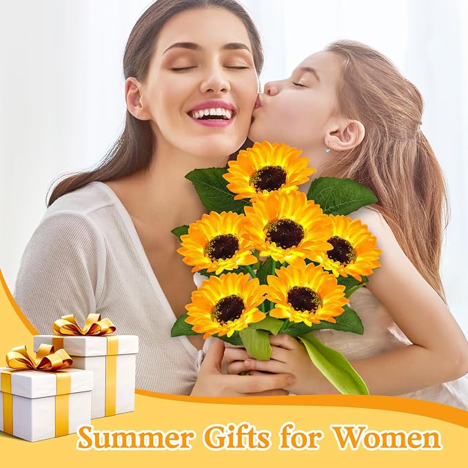 VOOKRY Solar Lights Outdoor, 6 Pack with 36 Sunflower Lights, Waterproof Solar Flowers Garden Decor, Birthday Gifts for Mom Women Grandma, Sunflowers Yard Decoration for Lawn Backyard Patio Flowerbed