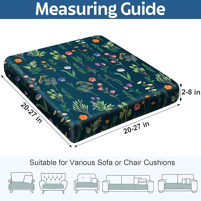 pickyNproud 8Pcs Patio Cushion Covers Stretch Outdoor Couch Cushions Slipcovers Replacement Washable Furniture Protector with Elastic Bottom Sofa Chair Seat Cover, Green Flower