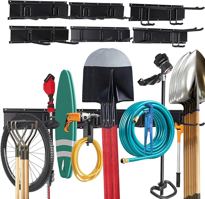 Tool Organizer Wall Mount 99 Inch, Heavy Duty Garage Storage Rack with Adjustable Hooks, Large Capacity Garden Tool Organizer for Garage Organization, Workshop, Shed