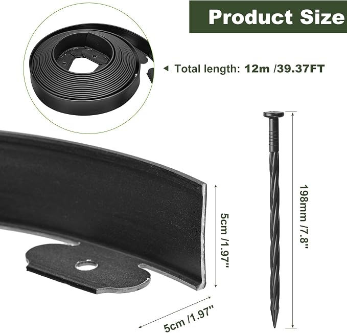 uxcell Landscape Edging, 1Pcs 40FT x 2" - No Dig Garden Edging Kit with 36 Stakes, Landscape Edging Border for Garden Lawn Flower Bed Yard Grass (Black)