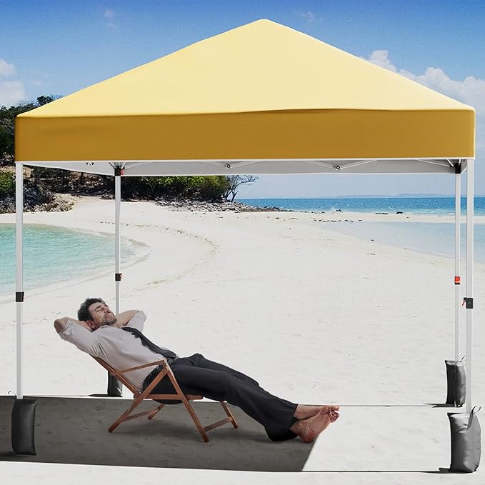 10x10ft Pop Up Canopy Tent, 90-Second One-Person Setup, Heavy Duty 500D Polyester Weather Resistant, Portable with Wheeled Bag, 8 Stakes & 4 Ropes for Camping, Beach, Partie