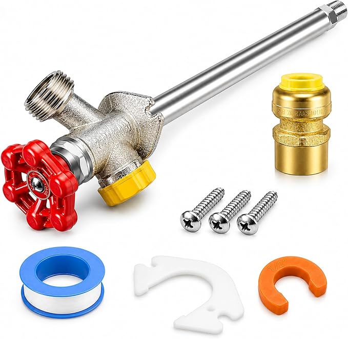 8 inch Anti-Siphon Frost Free Sillcock, No Lead Brass Frost Proof Outdoor Faucet Bib with Backflow Preventer, 1/2" Push-to-Fit Connector X 3/4 Inch Hose Bibb Frost Free Spigot