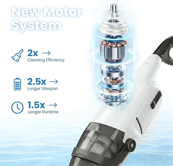 Cordless Handheld Pool Vacuum for Above Ground Pool, Pool Cleaner with 18 GPM & 60-90 Mins, 7.2 FT Section Pole Ideal for Leaves Dirt Sand, Hot Tub Spa Above Ground Pools In-ground Pools, Off-White