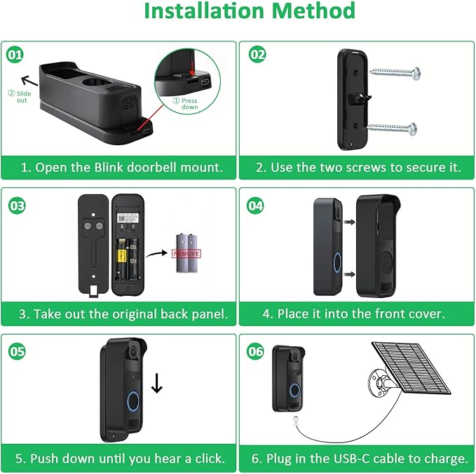 FUTUREZEN 2W Solar Panel for Blink Video Doorbell 1nd Gen & Blink Outdoor Camera 4th Gen, USB-C Solar Charger with Charging Mount Bracket, 9ft Cable, 360° Adjustable Bracket, IP66 Waterproof