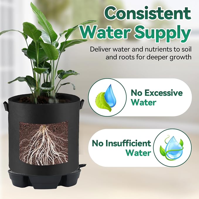 OTraki 4 Pack Self Watering Fabric Pot Base with 5 Gallon Grow Bag | Auto Watering System for 5 Gallon Fabric Pots, Planter Fabric Plant Grow Bag, for Garden Indoor Outdoor Greenhouse