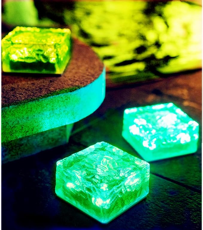Outdoor 4 Pack Ice Cube Bricks Rocks Lights Solar Powered LED In Ground Pathways Patio Yard Garden Glow Lights Decor