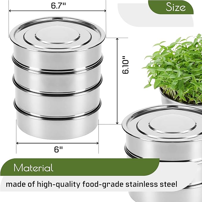 Stainless Steel 4-Tier Seed Sprouting Kit, 6'' Diameter, Indoor Gardening Planter for Microgreens Broccoli Sprouts Growing
