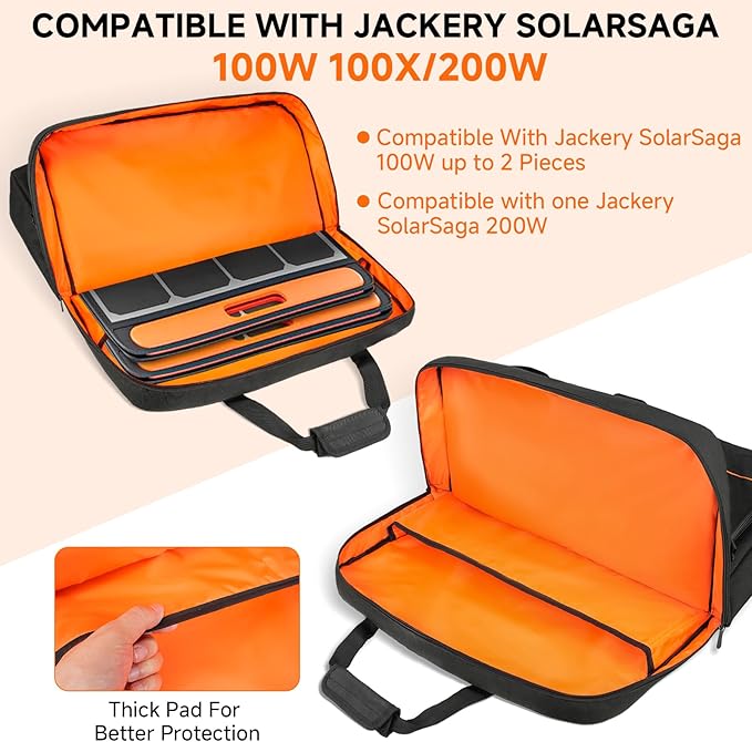 Solar Panel Storage Bag Compatible with Jackery SolarSaga 100/100X/200W & Anker Solix PS100/PS200, Portable Travel Carrying Case with Shoulder Strap & Internal Pockets, Black