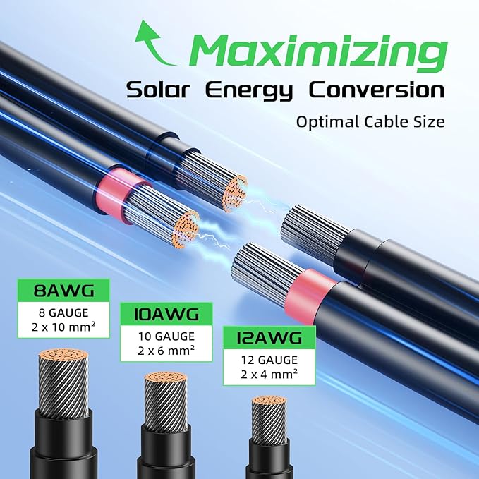 Bateria Power 40Ft 8AWG Solar Panel Extension Cable, 10mm² Twin Wire Conductor Parallel Solar Wire Adapter Kit with Waterproof Female & Male Solar Connectors for RV, Marine, Photovoltaic Systems