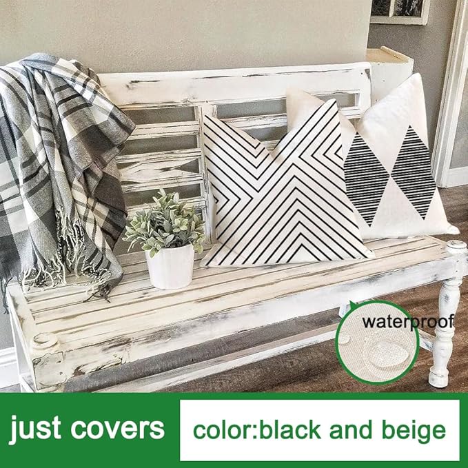 RABUSOFA Outdoor Pillows Waterproof,20x20 inch Black and White Boho Set of 4 for Patio Furniture,Sunbrella Outdoor Pillow Covers for Couch(no Insert)