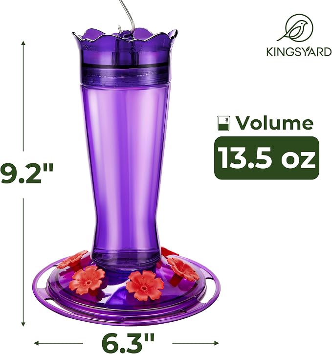 Kingsyard Glass Hummingbird Feeder for Outdoors Hanging + Kingsyard 2 Pack Tube Feeders with 6 Feeding Ports for Outdoors Hanging
