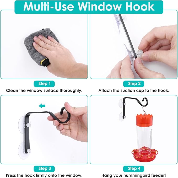 Heavy-Duty Window Suction Cup with Hanger, Window Mounted Wildlife, Hummingbird, Bird Feeders, Decorative Birdhouses, Wind Chimes & Plants, Strong Load-Bearing Hanging Hook (1)