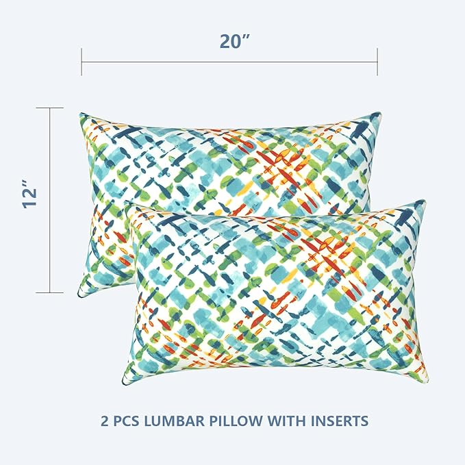 LVTXIII Outdoor/Indoor Lumbar Pillows, Decorative Patio Lumbar Cushions, Fluffy Water Repellent Garden Cushions for Home Patio Coach Sofa Use, 12×20 Inch, Pack of 2, Acapa Opal Geometric