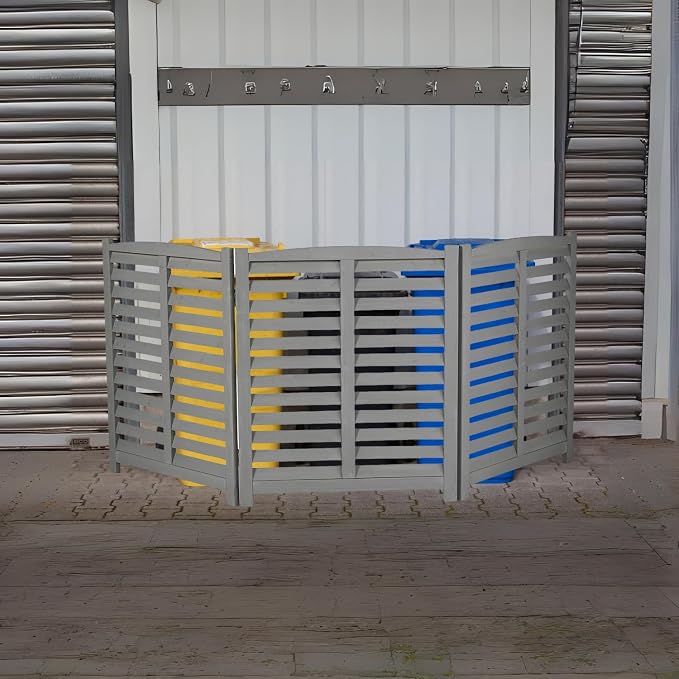 YOPTO 32" W x 38" H,3-Panel Outdoor Air Conditioner Fence,Wooden Outside Wood Privacy Screen,for Pool Equipment Enclosure,Trash Can Enclosures,Air Conditioner,Grey