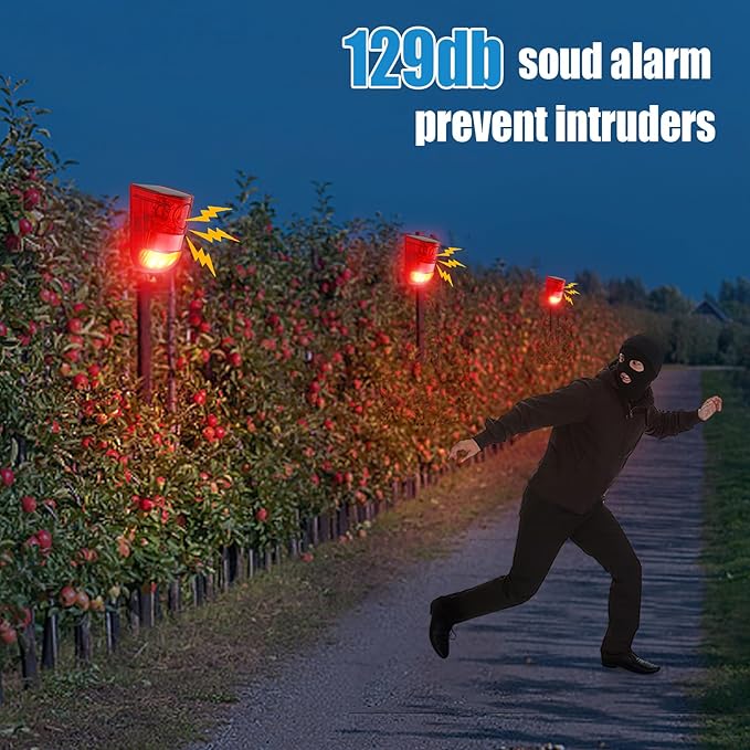 Qualirey Solar Sound and Light Alarm Motion Sensor 129db Outdoor Security Siren Waterproof Activated Detector Driveway Alarm 6 LEDs Flash Warning Deterrent Strobe System for Home, Farm(Red,2 Pack)