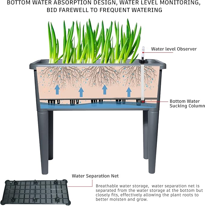 20.8 Gallon Vinyl Plant Box with Legs and Greenhouse Cover, 30" x 25.6" x 15" Self Watering Raised Garden Bed with Drainage Plug , Grey