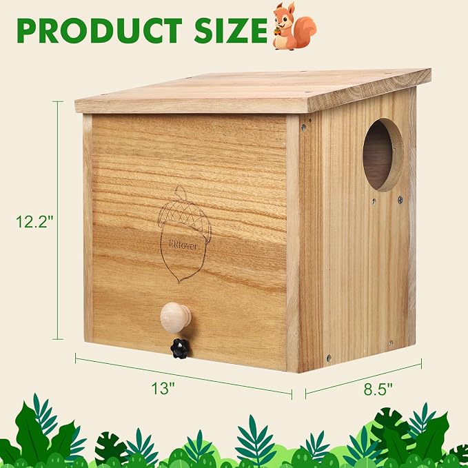 Squirrel Family House Pine Nesting Wooden Box for Shelter Breeding Living Residence with Vanish Finished (Large)