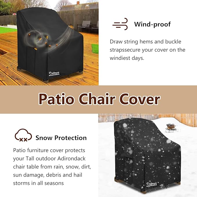 Patio Chair Cover 32W x 35D x 36H inches,Waterproof Heavy Duty Outdoor Furniture Covers for Patio Adirondack Chair 2 Pack(Black)