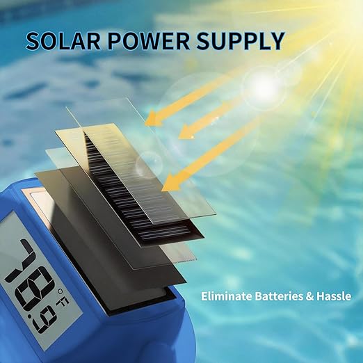 Solar Pool Thermometer Floating, Digital Swimming Pool Thermometer, IPX8 Waterproof with Double Sided Display for Pond, Hot Tub, Aquarium (Dark Blue)