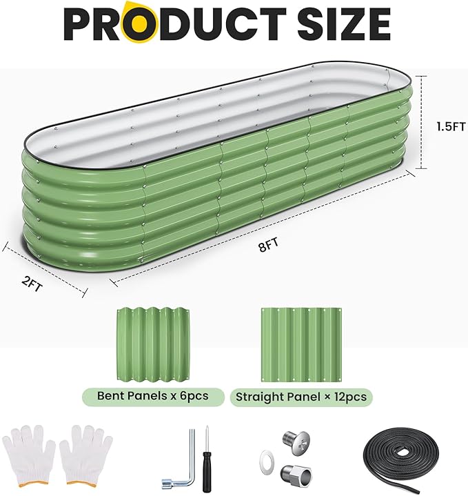 Pattiumo Galvanized Raised Garden Bed 8x2x1.5 FT, Oval Metal Raised Garden Bed Outdoor Planter Box with Open Bottom, Rust-Resistant Steel Garden Bed for Vegetables Herbs Flowers, Easy Assembly