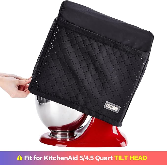HOMEST Stand Mixer Quilted Dust Cover with Pockets Compatible with KitchenAid 5/4.5 Quart Tilt Head, Black(Patent Design)