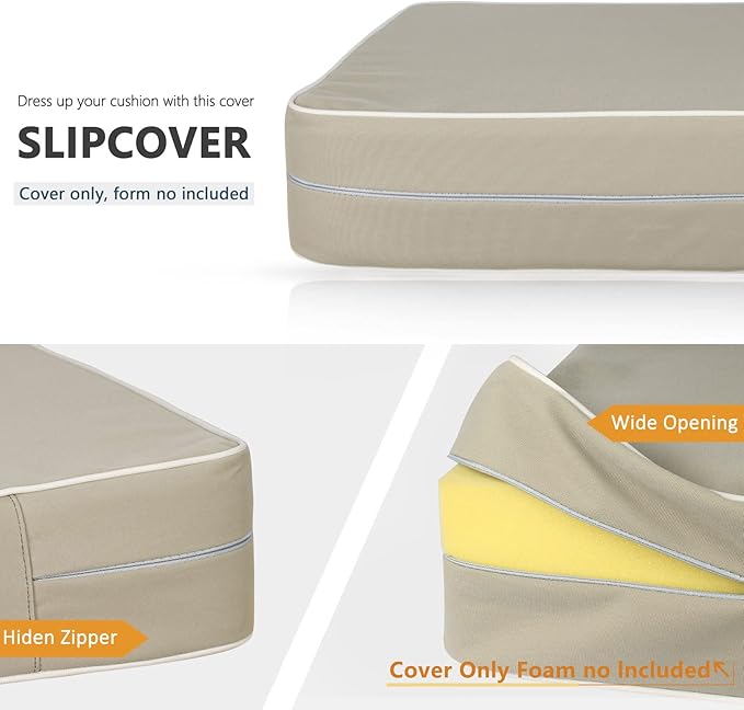 Porch Shield Outdoor Cushion Slipcovers Patio Chair Seat Cushion Covers Set 4 Waterproof Fade Resistant 21 x 21 x 4 inch, Beige