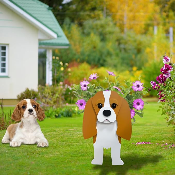 Brown King Cavalier Dog Planter Plant Pots,Cute Dog Flower Planter,Gifts for Pet Lovers,Unique Animal Plant Pots,Office,Indoor Outdoor Garden Decor（9.45 * 8.66 * 13.39in）