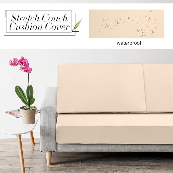 Newwiee 8 Pcs Stretch Patio Outdoor Cushion Covers Replacement for 4 Backrests and 4 Patio Cushions Covers, Waterproof Couch Sofa Slipcover Furniture Protector, Thin Fabric Breathable(Beige)