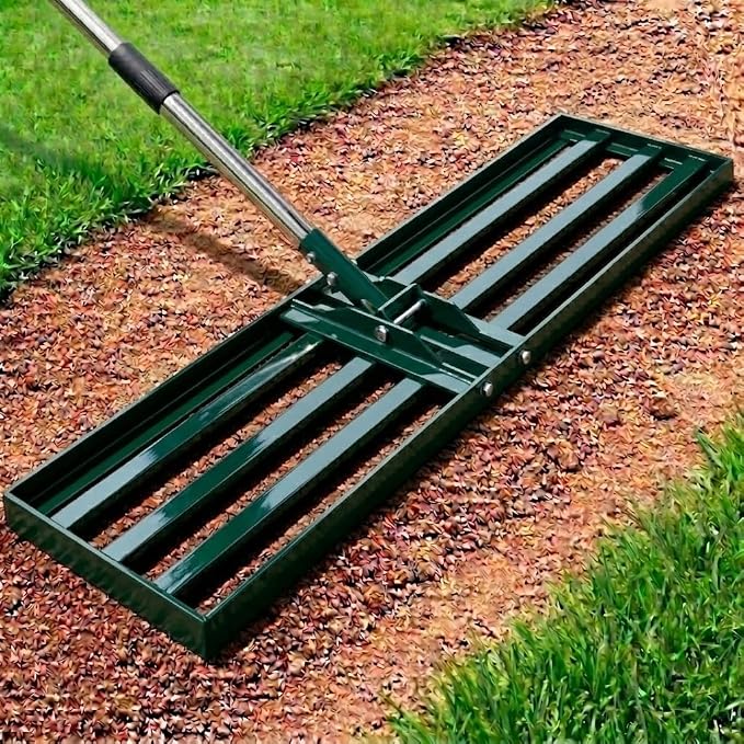 Lawn Leveling Rake, 30x10 inch Adjustable Lawn Leveler for Yard & Garden, Heavy Duty Stainless Steel Handle, Effort Saving Soil & Dirt Leveling Tool for Lawn Top Easy Dressing-Green