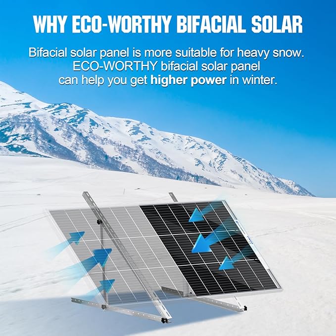 ECO-WORTHY Bifacial 100 Watt 12 Volt Solar Panel Monocrystalline Rigid High-Efficiency PV Module Power Charger for Sunsheds, Canopies, RVs, Farms and Other Off-Grid Applications