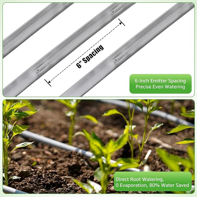 2000FT 5/8" Drip Tape Irrigation, 16 Mil Heavy Duty with 6" Emitter Spacing, Silver Reflective Drip Tape Resistant to Pecking & Biting, Heat-Safe for Seedlings, Ideal for Garden Farm Greenhouse Patio