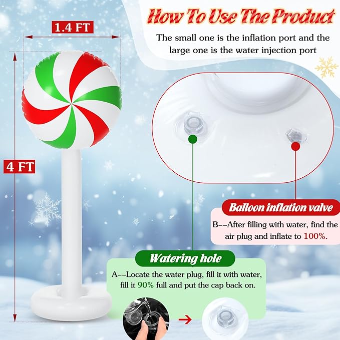 Simgoing 4 Pcs Christmas Inflatables Candy Outdoor Decorations 4 FT Christmas Candy Inflatable Column Blow up Decoration for Winter Xmas Lawn Yard Garden Home Decor (Red, White, Green)