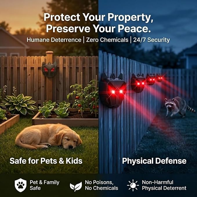 4 Pack Upgraded Coyote Deterrent Solar Predator Eyes Animal Repellent Outdoor Red LED Predator Light Deterrent for Deer,Fox, Raccoon,Skunk, Night Sentry for Chicken Coop,Yard,Garden & Farm Protection