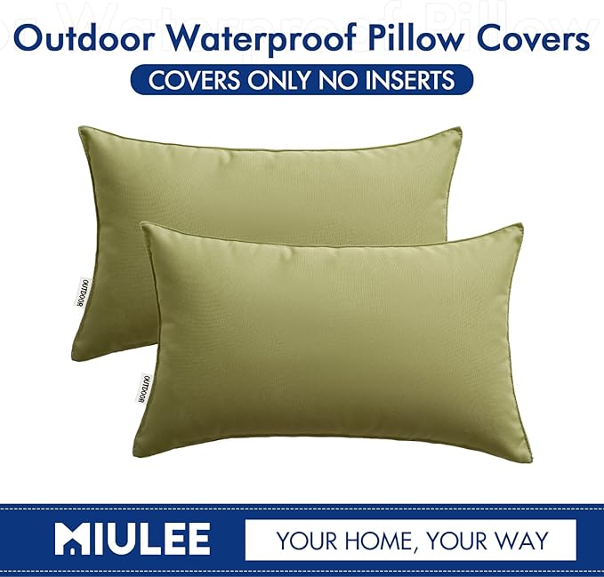 MIULEE Pack of 2 Decorative Outdoor Waterproof Pillow Covers Rectangular Garden Cushion Sham Throw Pillowcase Summer Shell for Spring Patio Tent Couch 24x24 Inch Sage Green
