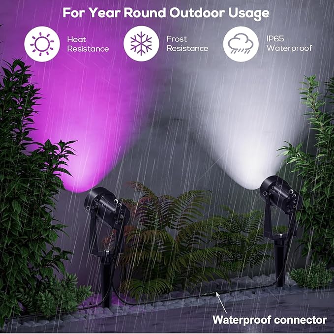 SUNTHIN Outdoor Landscape Lighting with Remote, RGBW Color Changing Spot Uplights,10 Pack