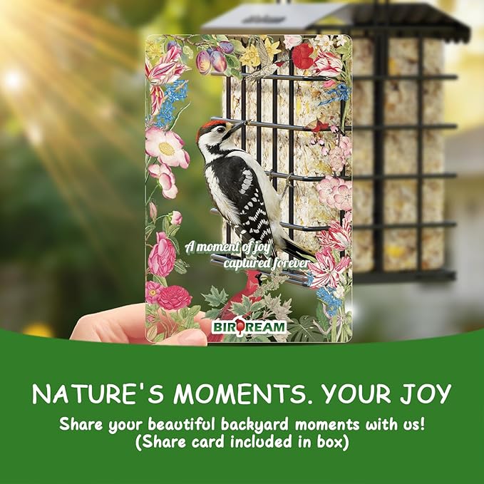 Birdream Double Suet Bird Feeders for Outdoors, All Metal Bird Suet Cakes Cage Holder with Weatherproof Roof, Easy to Refill & Clean, Attract Woodpeckers, Chickadees, Nuthatches, Black