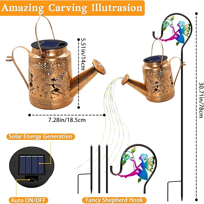 Solar Lanterns Outdoor Waterproof, Gifts for Mom Grandma Women Wife Daughter Mother's Day, Fairy Watering Can Garden Decor with Shepherd Hook, Hanging Solar Lights Yard Art Outside Patio Path Decor